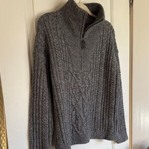 NEW! Gray Half-Zip Cable Knit Sweater Small Sundance Catalog. NWT